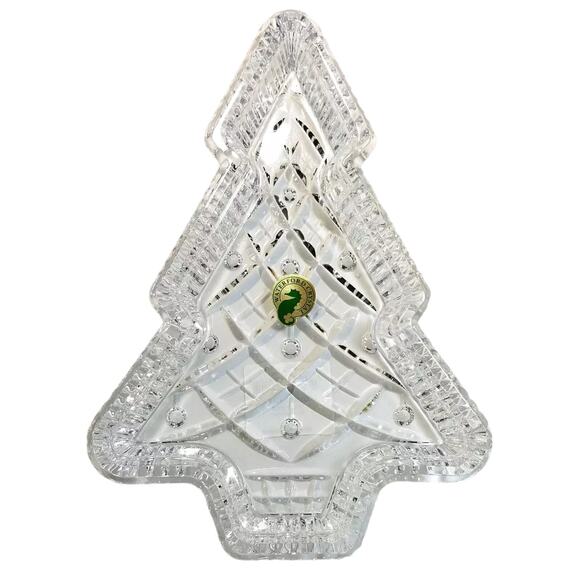 WATERFORD Crystal Christmas Tree Candy Dish Tray in Holiday Red Gift Box NEW - Picture 9 of 16